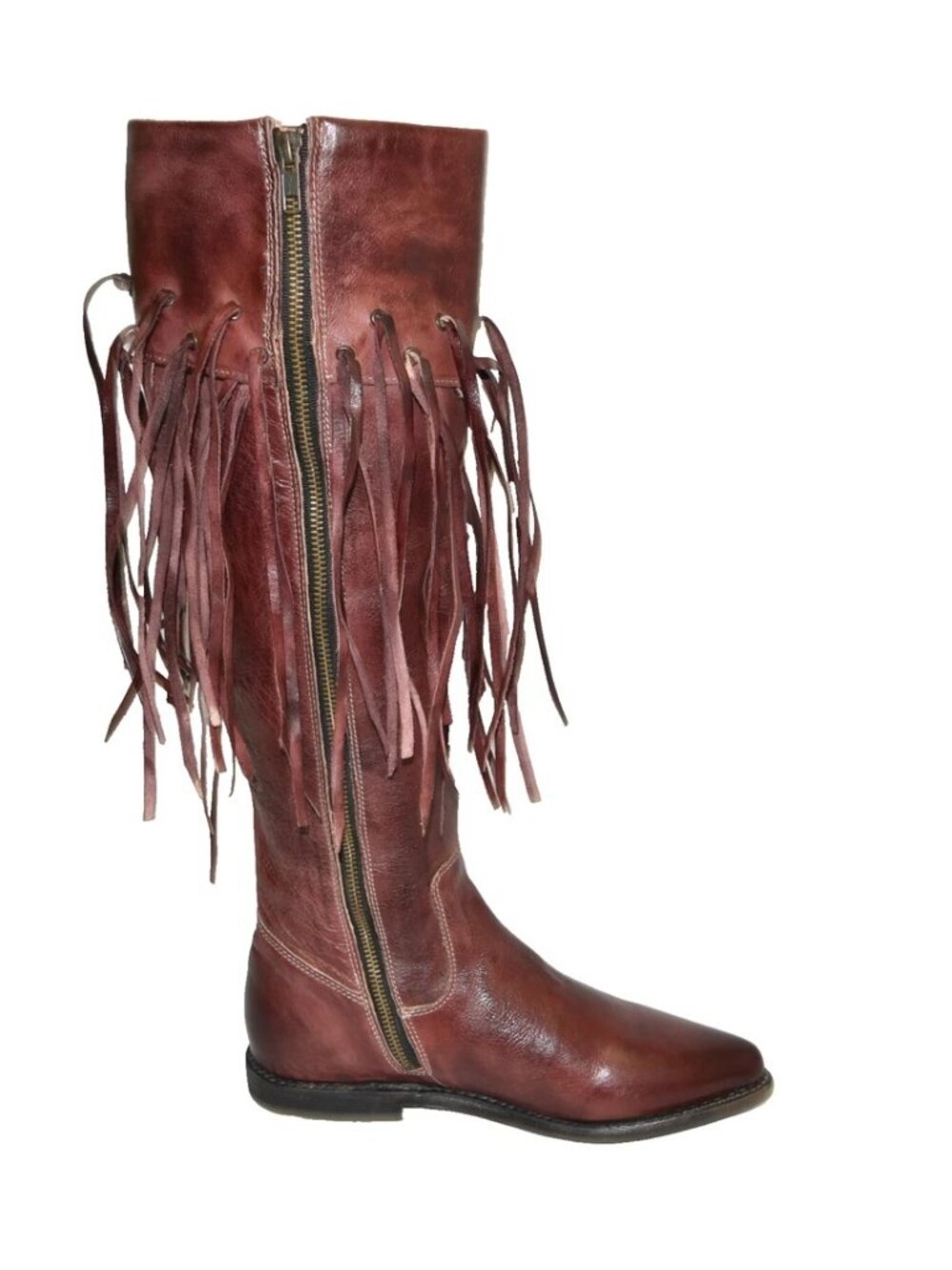 New Bed Stu Hoplia Fringe Trim Riding Boot Scarlett Red Leather Size 8.5 DD18 - Picture 6 of 8